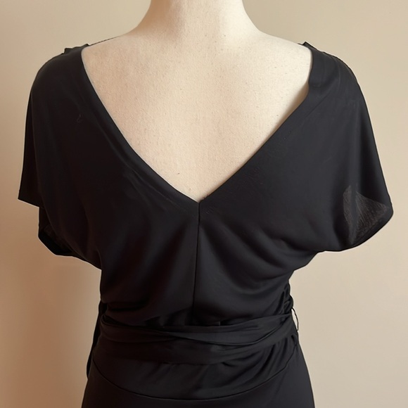 Banana Republic Silk Knit Black Dress Medium Runs Small Deep V-neck Tie Belt - Picture 6 of 9